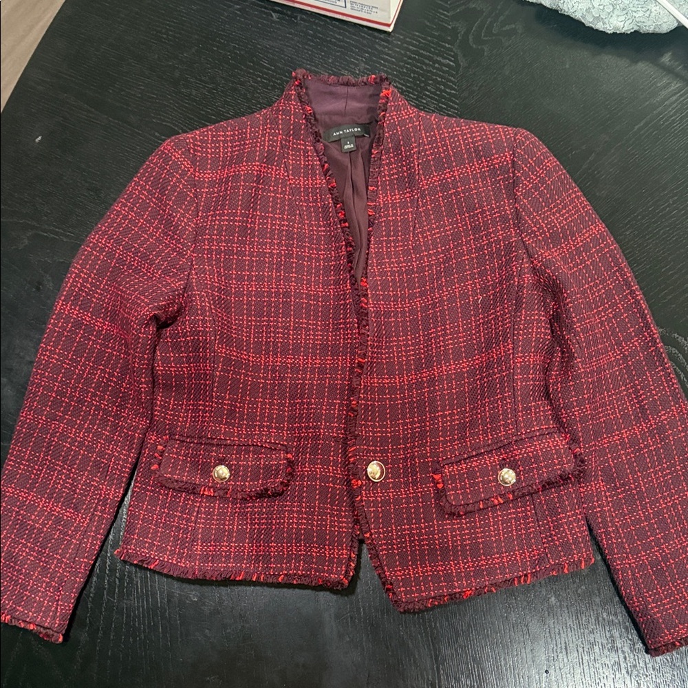 Ann Taylor Burgundy Tweed Blazer